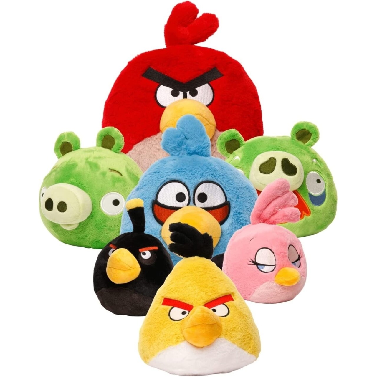 Mighty Mojo Angry Birds Plush 7pc Bundle Red Blue Yellow Black Bomb Pink Pigs Doll Pillow Set